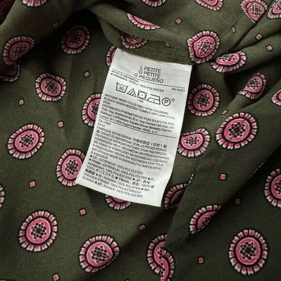 Banana Republic Green Pink Geometric Blouse Ruffles Long Sleeve Sz LP L Petite - Picture 8 of 10